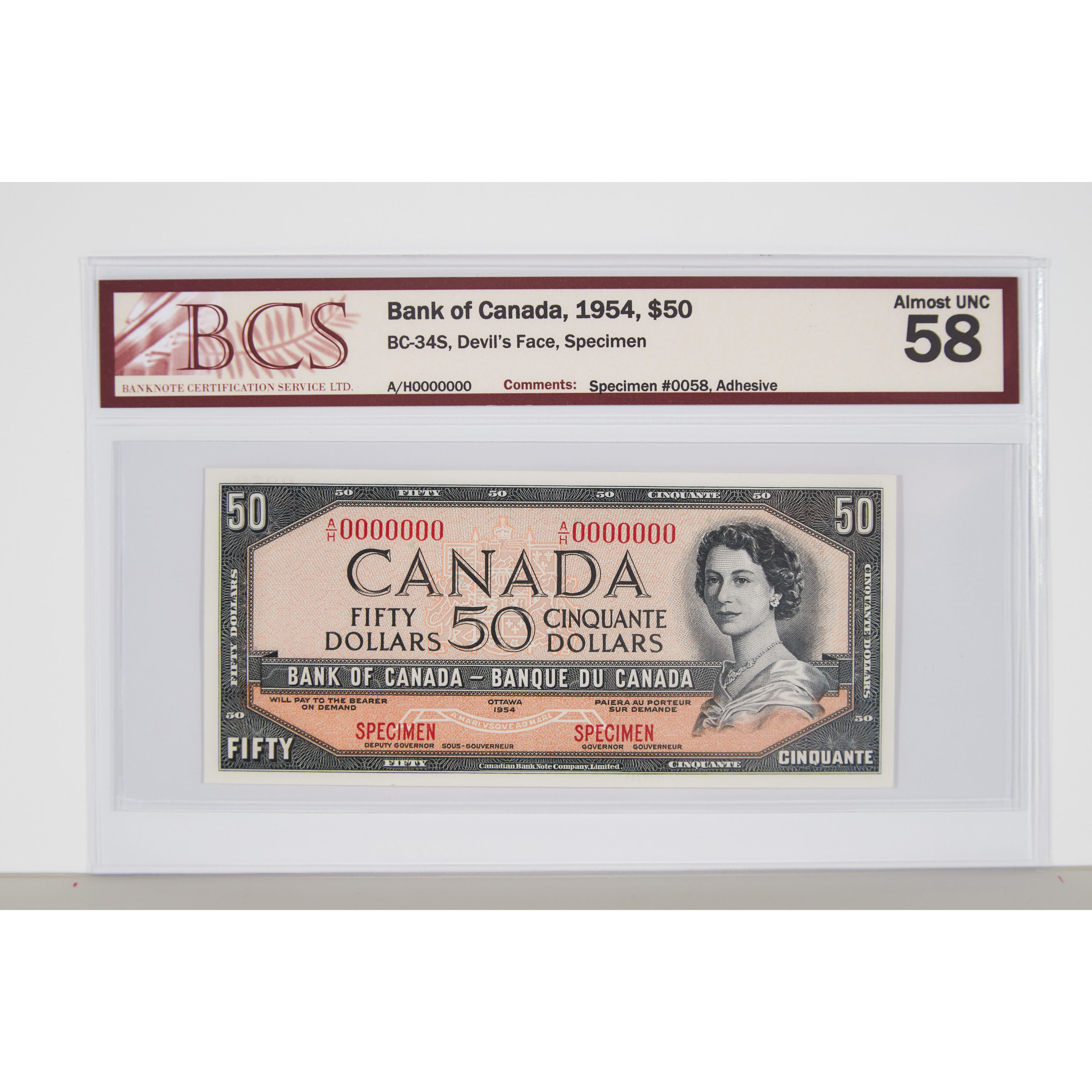 Set Of Eight Bank Of Canada 1954 Devil's Face Specimen Bank Notes