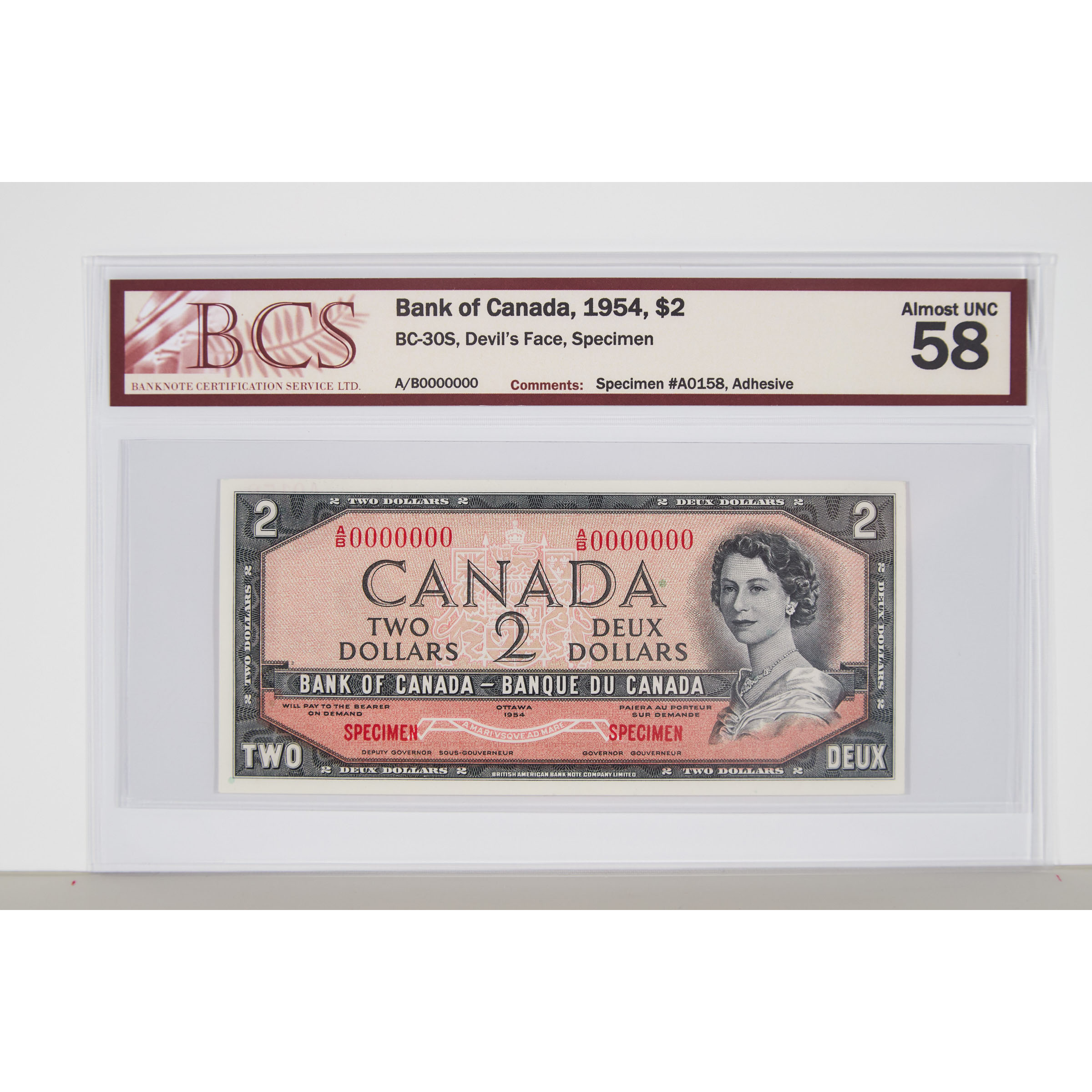 Set Of Eight Bank Of Canada 1954 Devil's Face Specimen Bank Notes