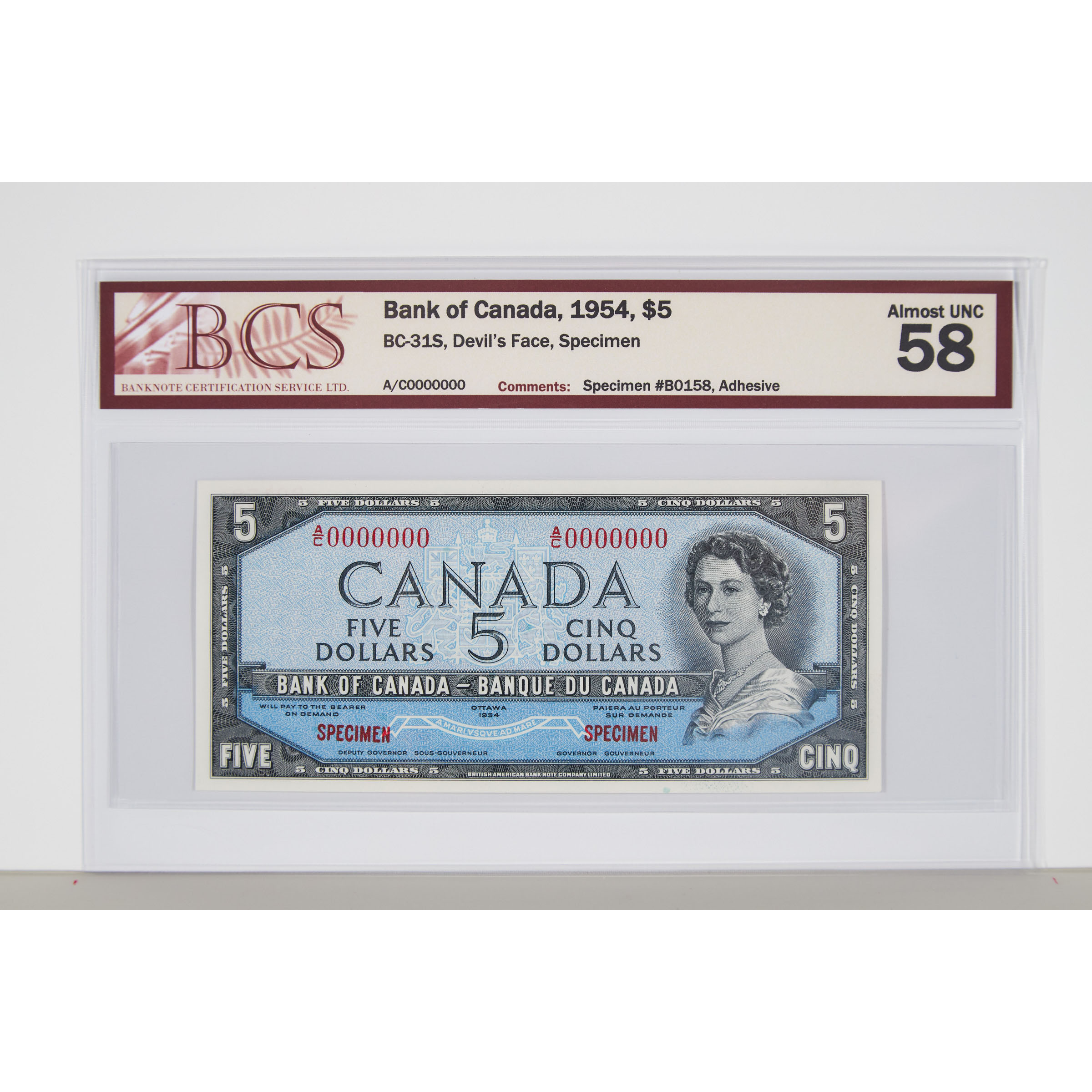 Set Of Eight Bank Of Canada 1954 Devil's Face Specimen Bank Notes