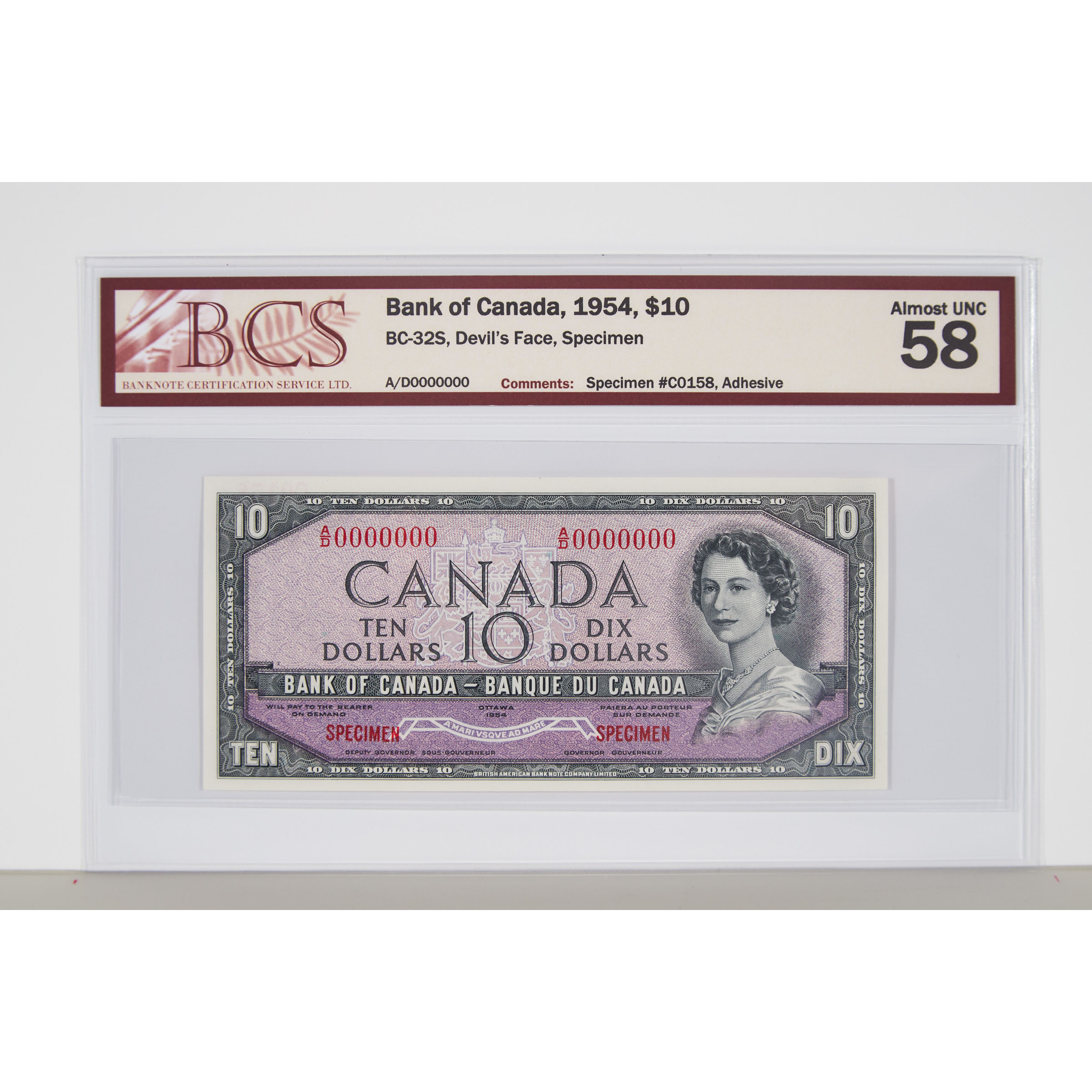 Set Of Eight Bank Of Canada 1954 Devil's Face Specimen Bank Notes