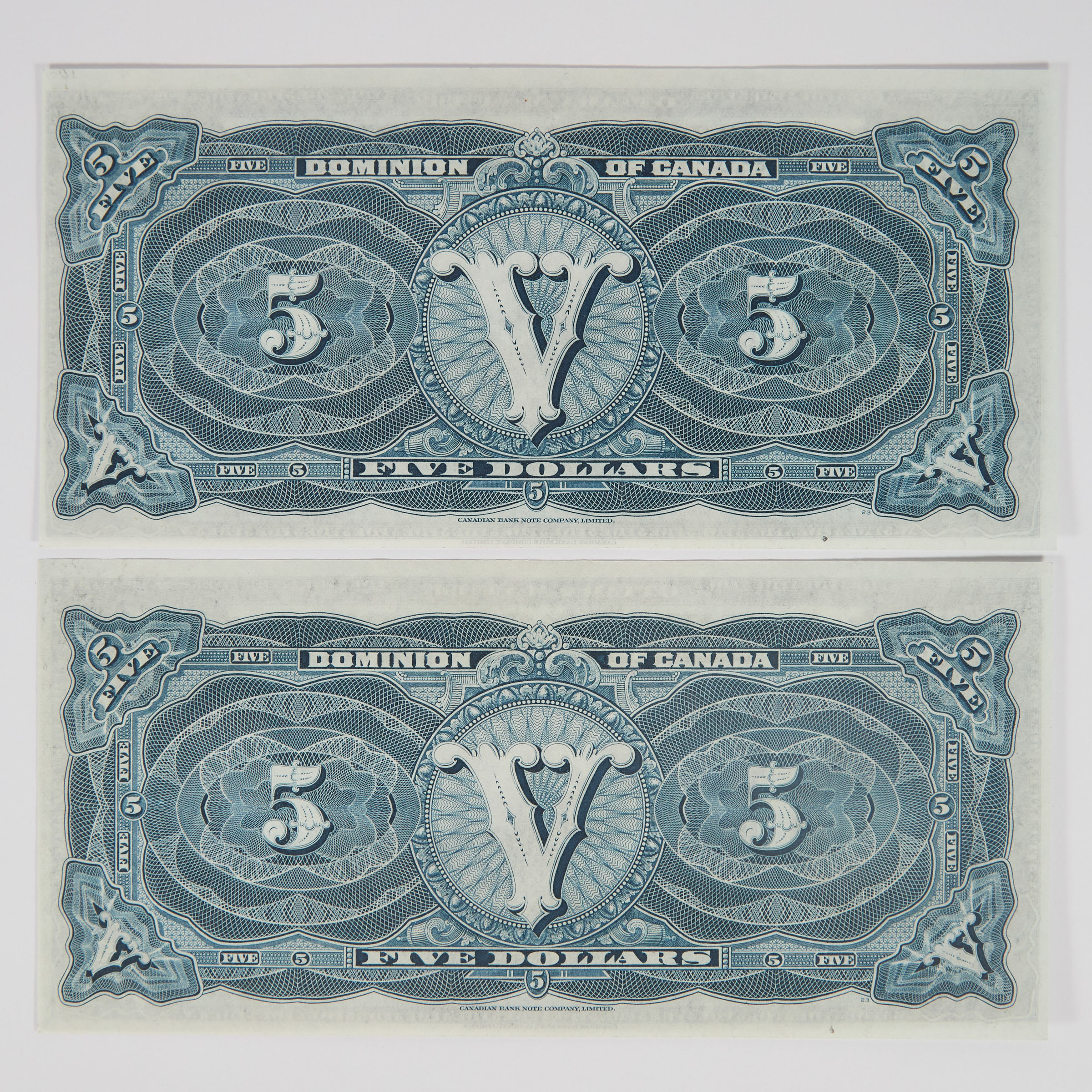 Two Dominion Of Canada 1912 $5 Bank Notes