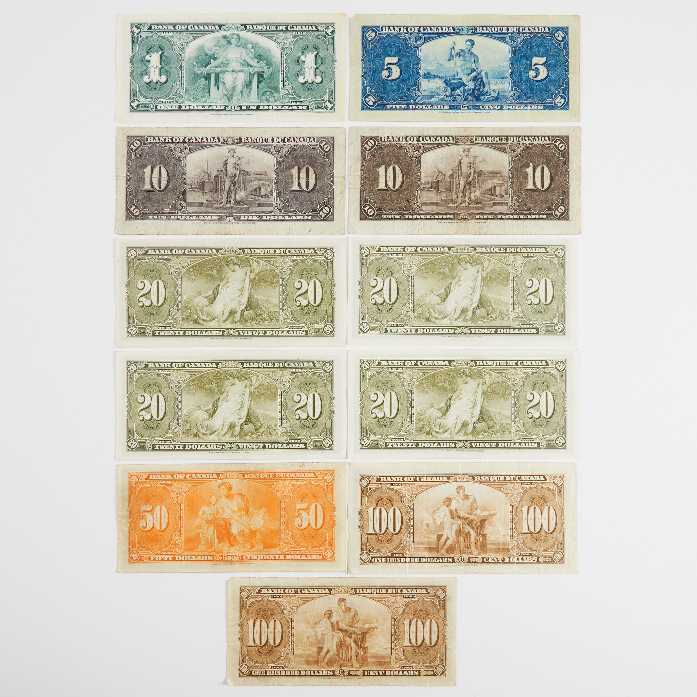 11 Various Canadian 1937 Bank Notes
