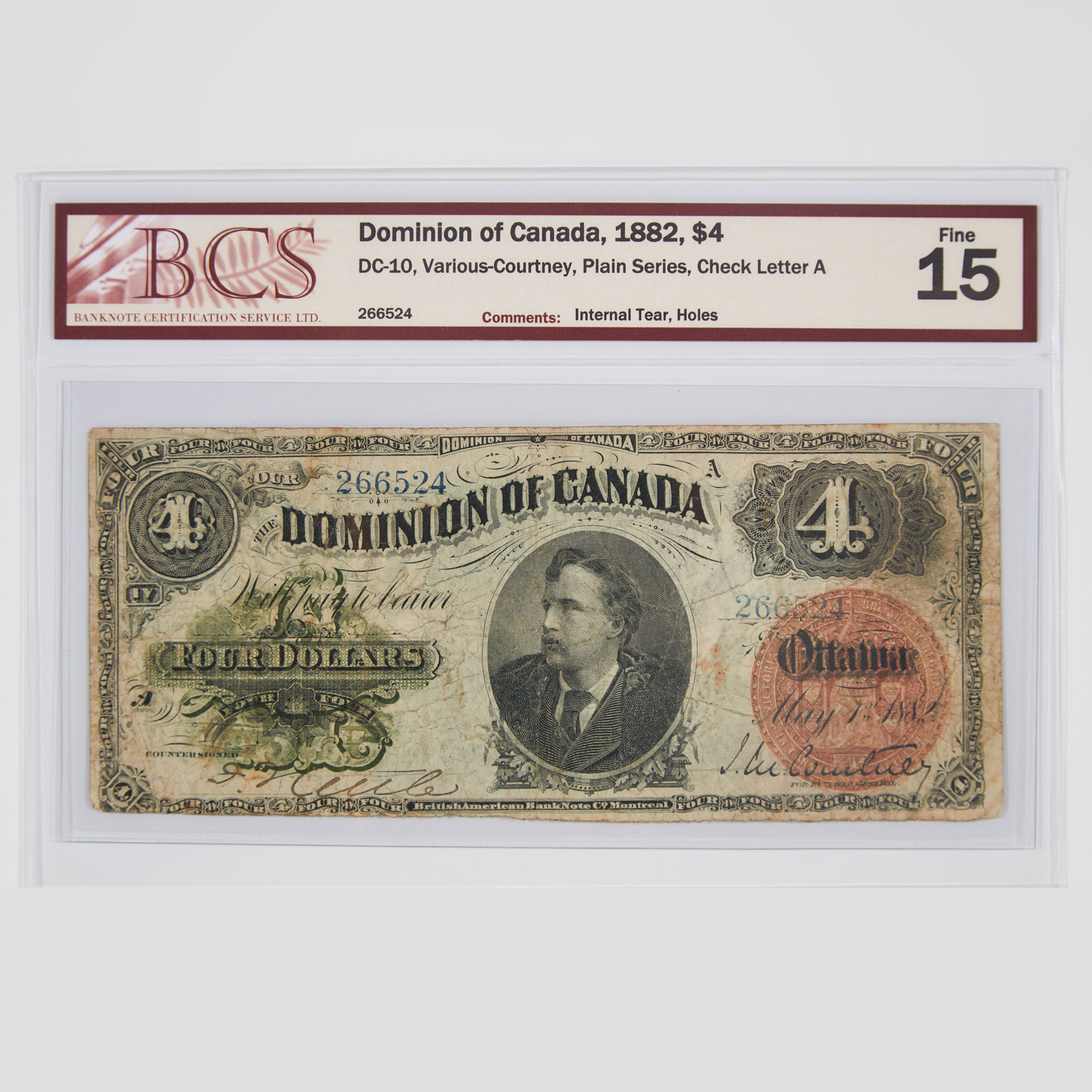 Dominion Of Canada 1882 $4 Bank Note