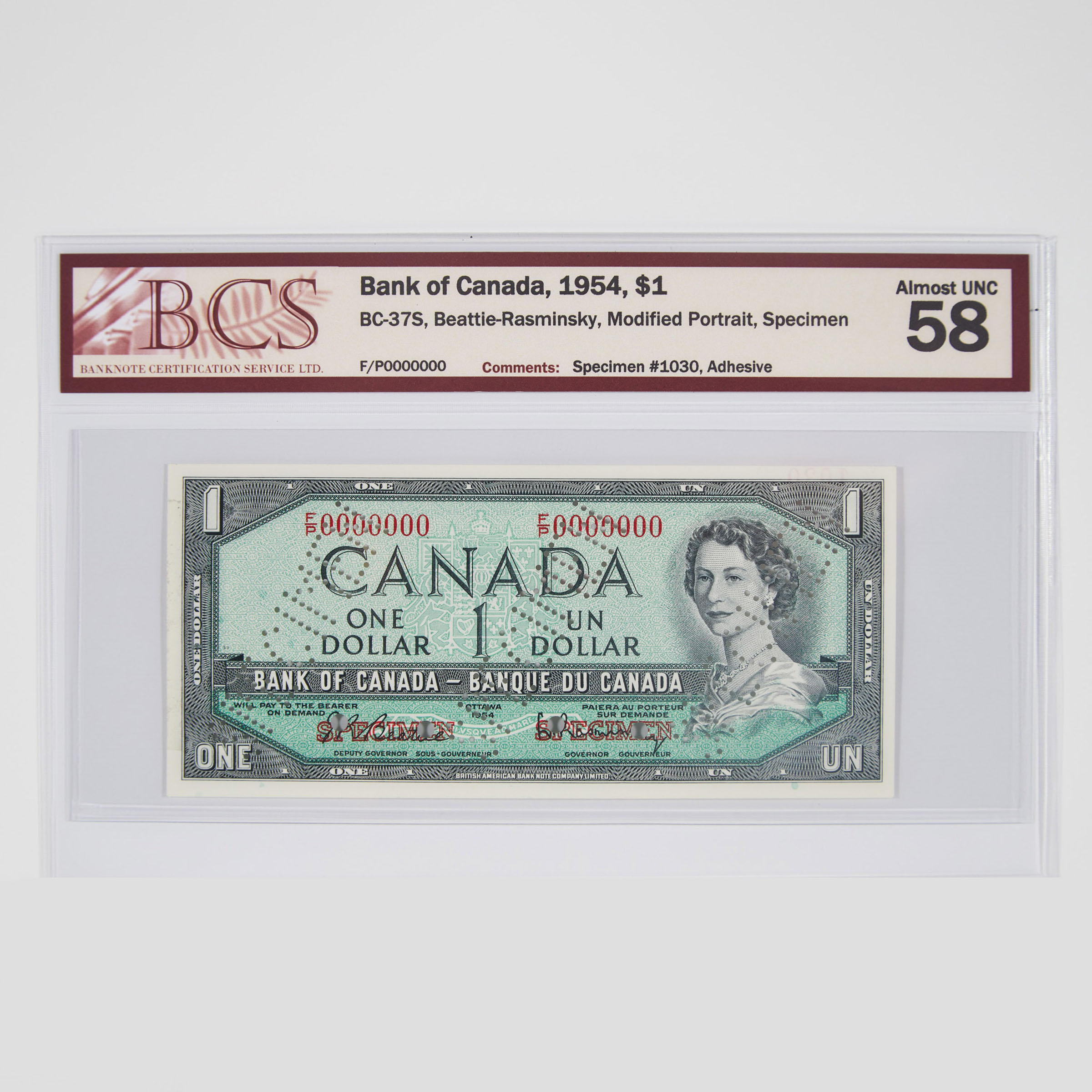 Set Of Seven Bank Of Canada 1954 Modified Portrait Specimen Bank Notes