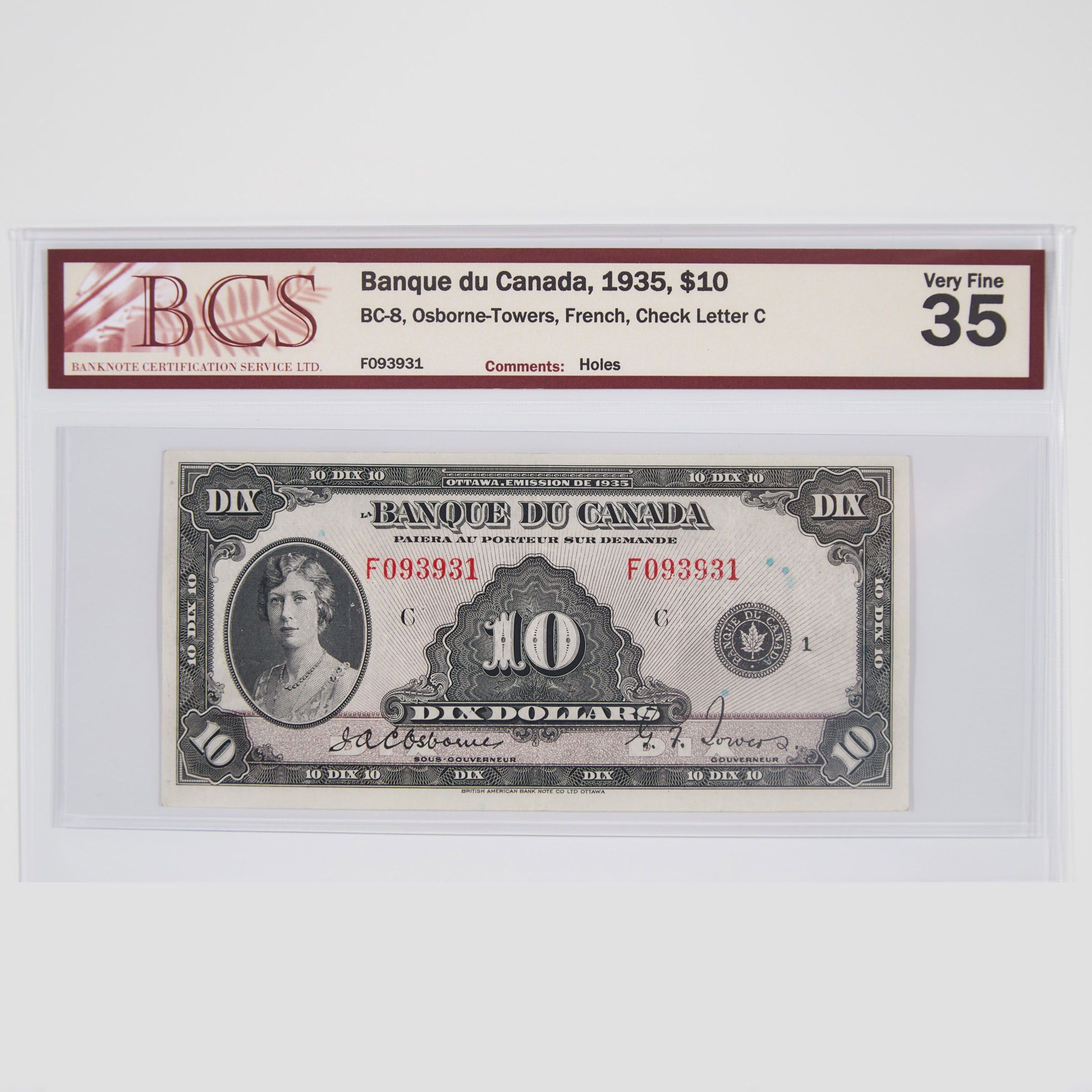 Banque Du Canada 1935 $10 Bank Note