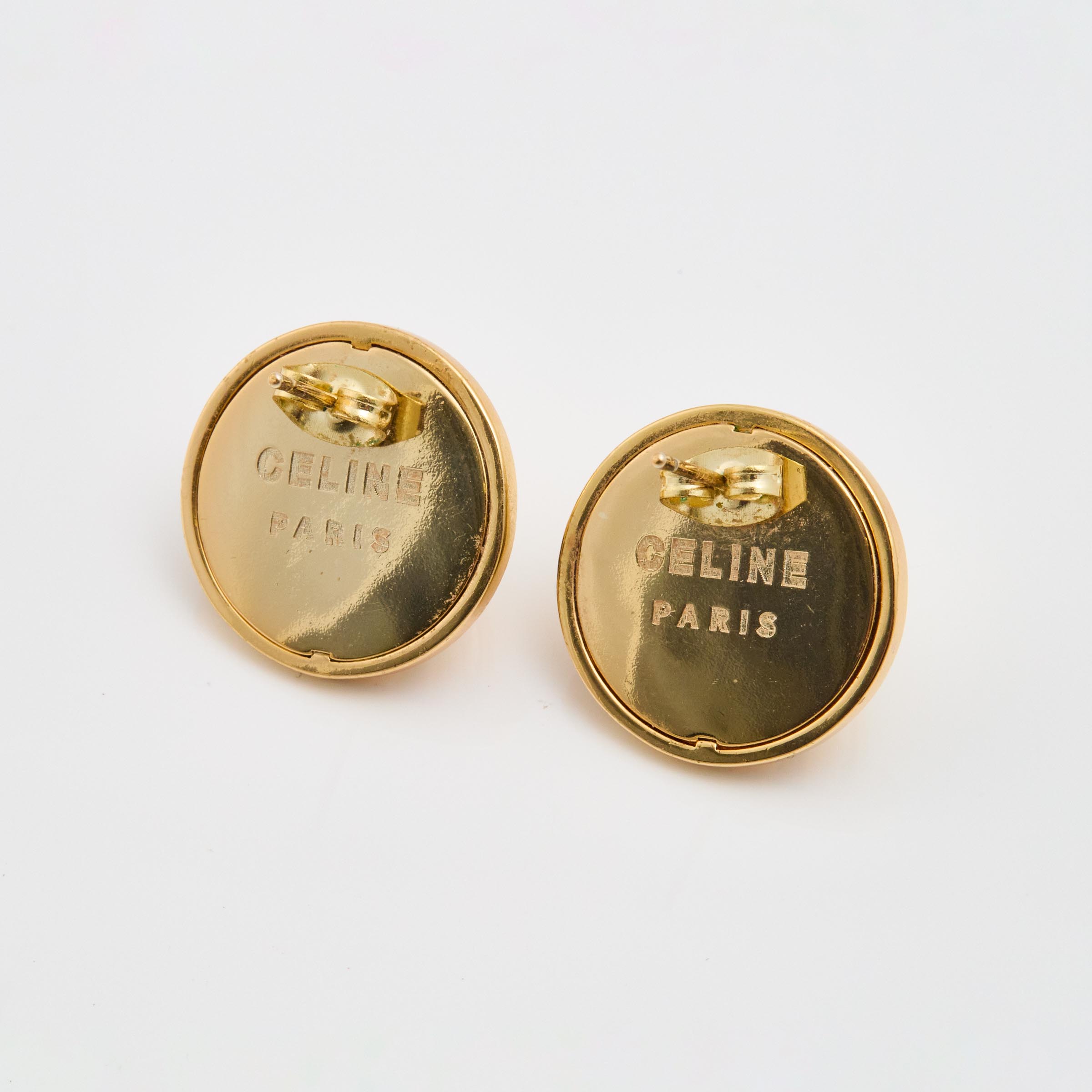Pair Of Celine Gold-Tone Metal Button Earrings
