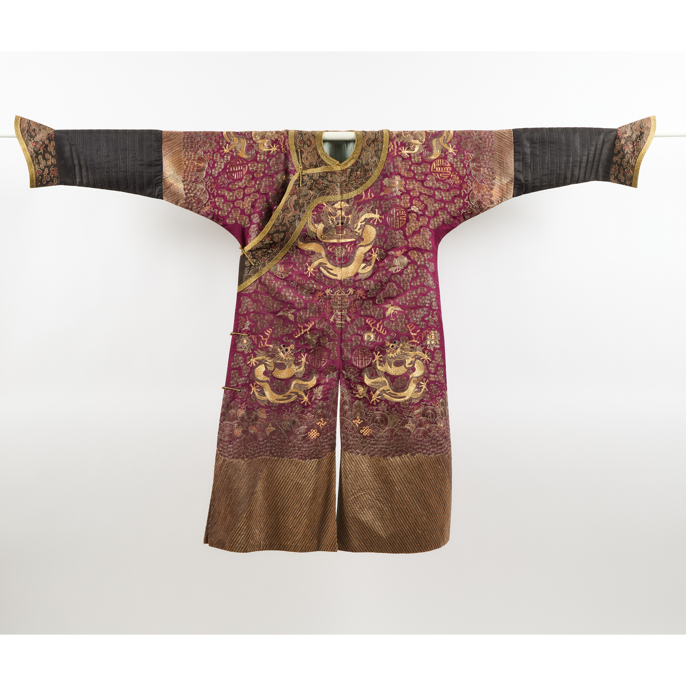 A Gold-Thread Embroidered Purple-Ground Dragon Robe, Guangxu Period (1875-1908)