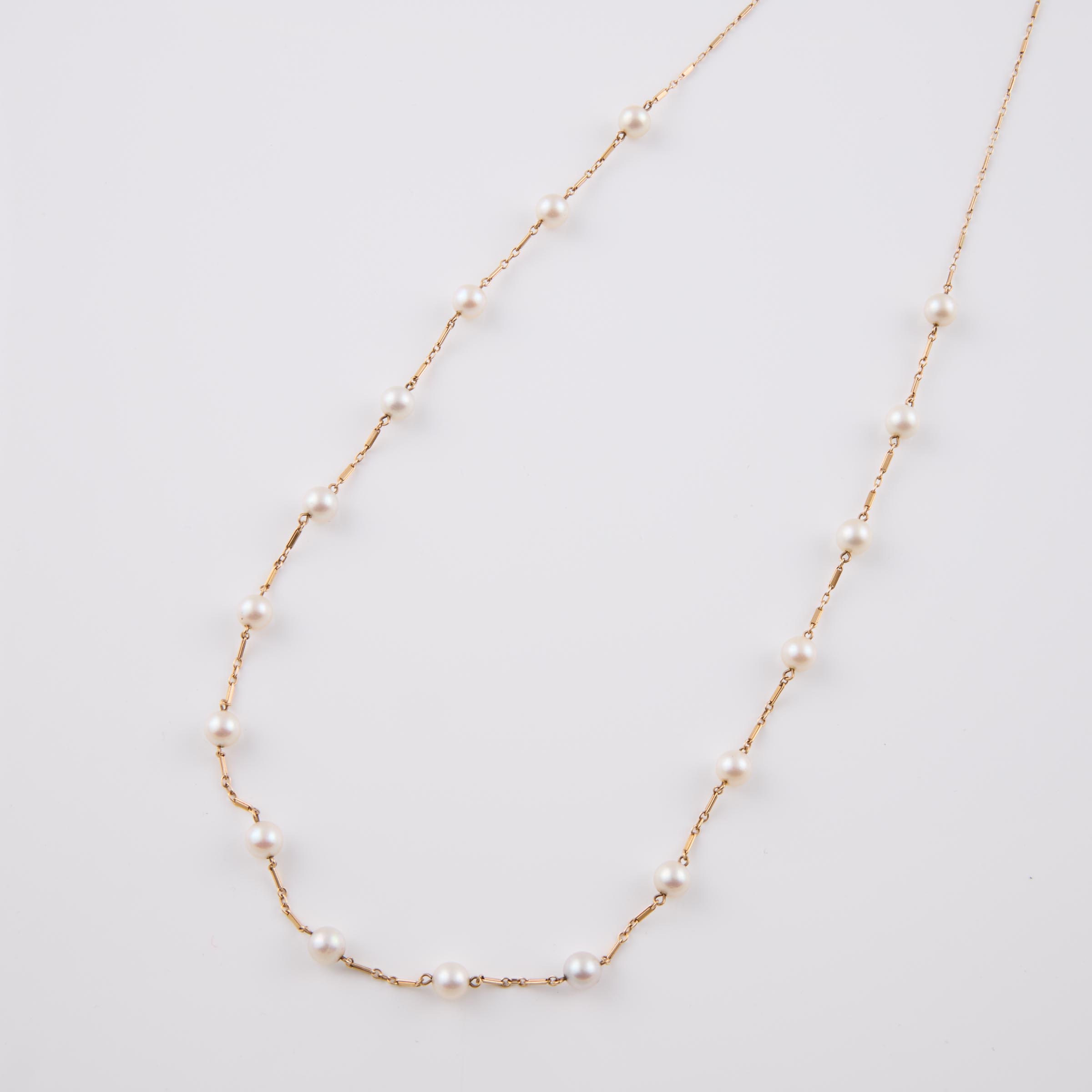 14k Yellow Gold And Cultured Pearl Necklace