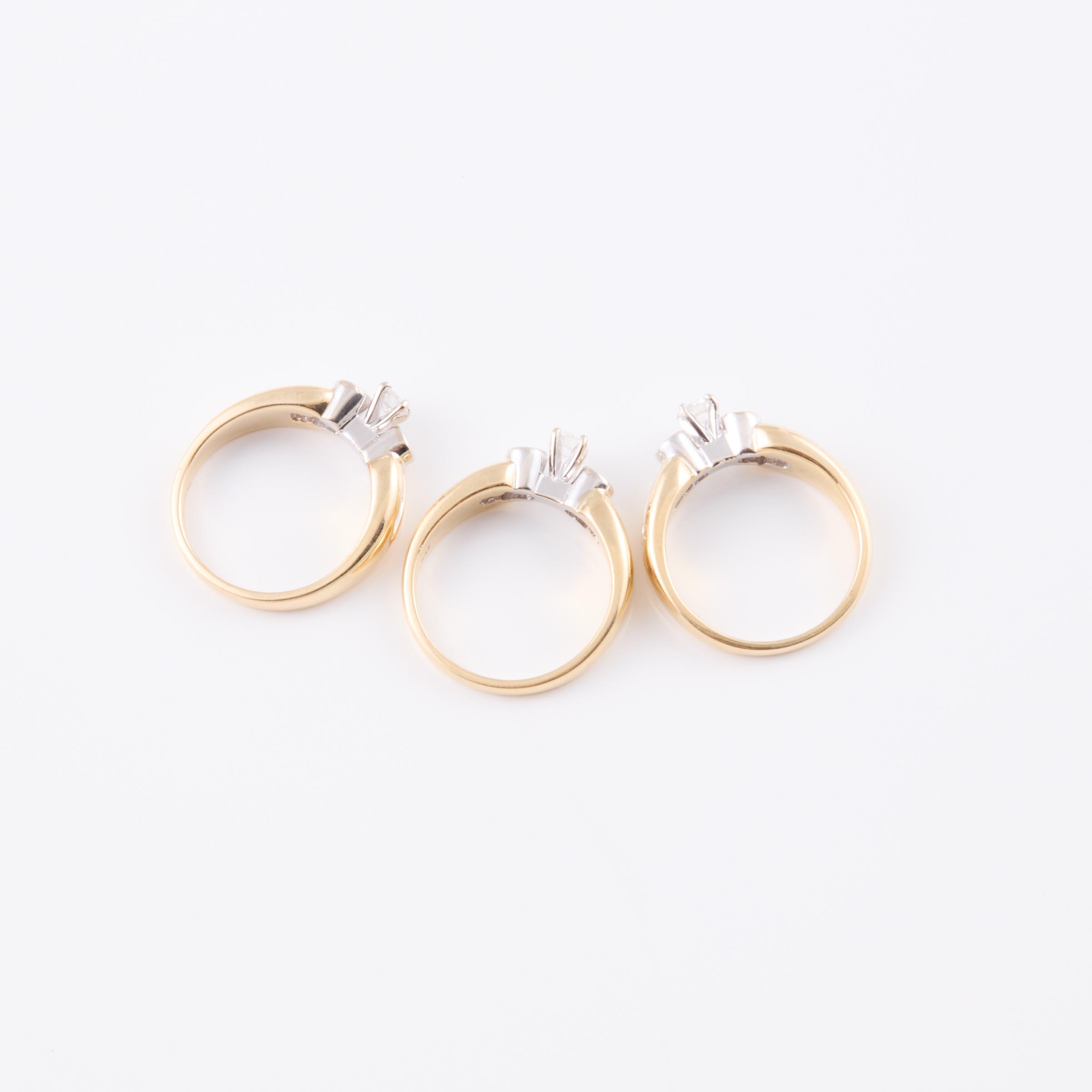 Three 14k Yellow And White Gold Rings
