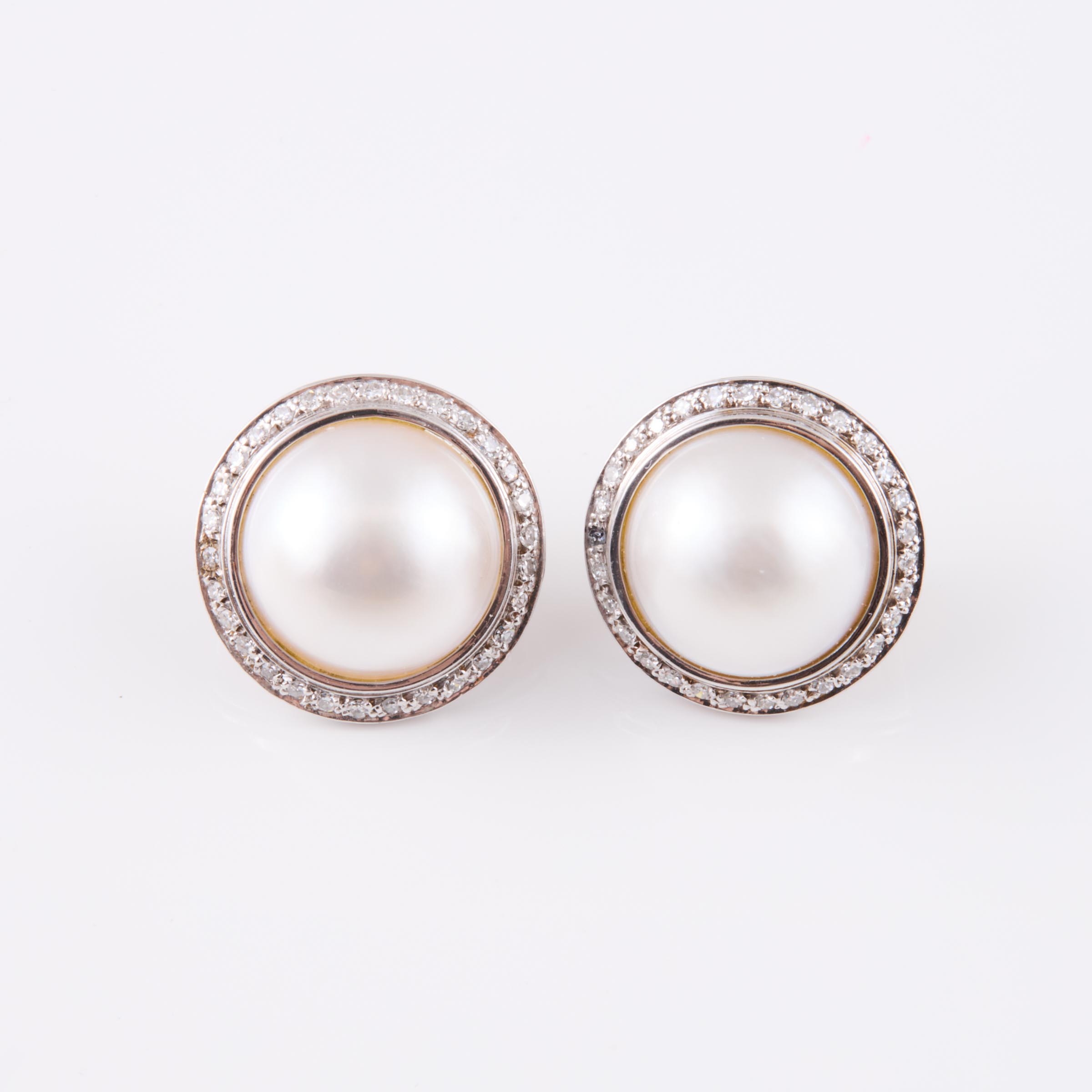 Pair Of 14k White Gold Button Earrings