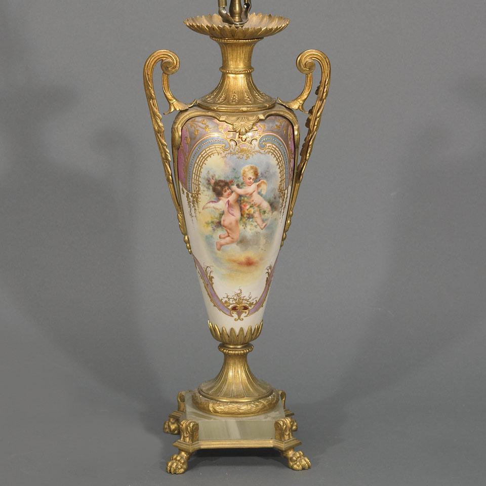 Ormolu and Onyx Mounted Sèvres Style Urn Form Table Lamp, c.1900