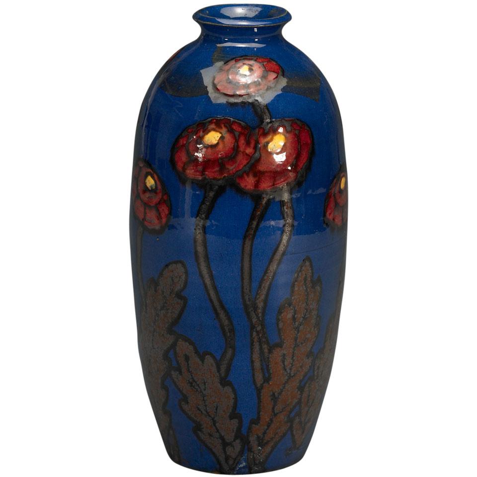 French Glazed Earthenware Poppy Vase, c.1930