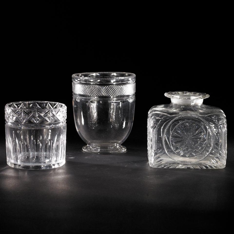 Anglo-Irish Cut Glass Tea Caddy and Two Blending Bowls, early 19th century