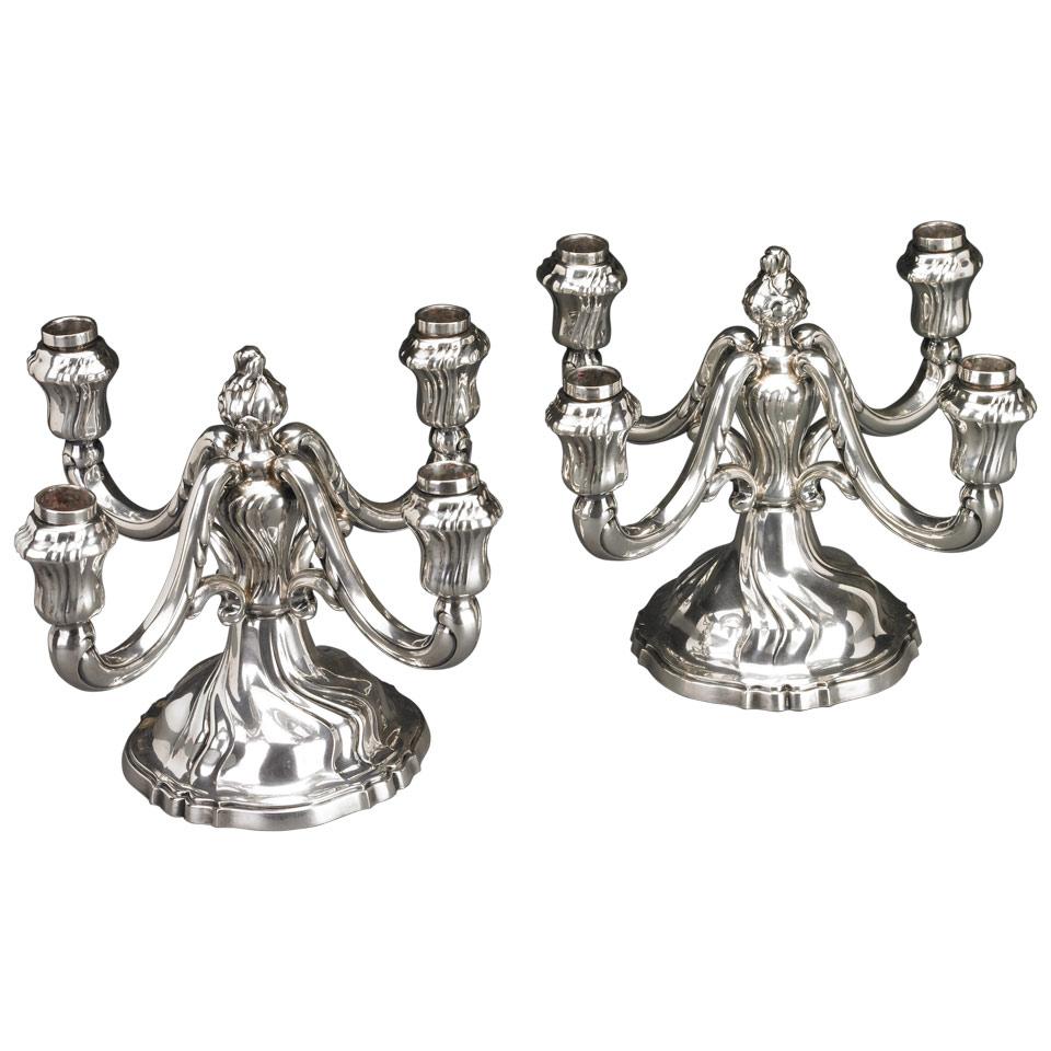 Pair of German Silver Four-Light Candelabra, Jakob Grimminger, early 20th century