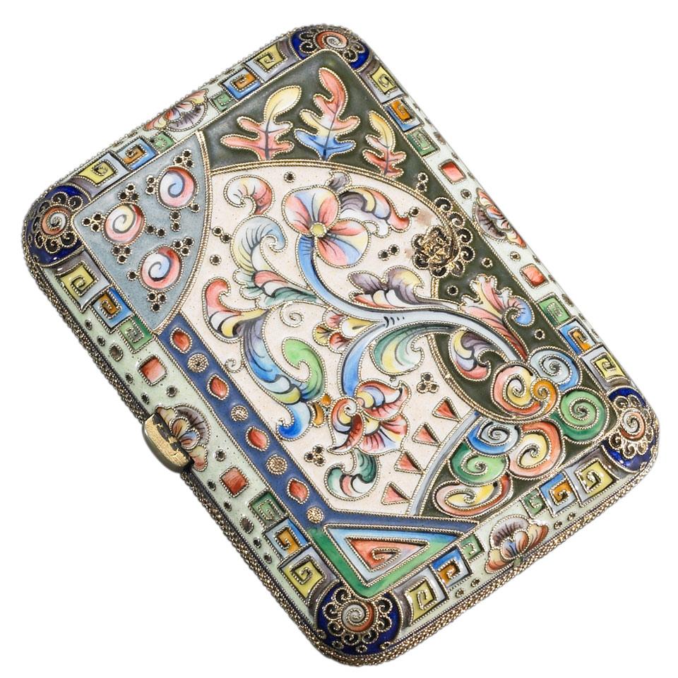 Russian Cloisonné Enameled Silver Purse, 6th Artel, Moscow, 1908-17