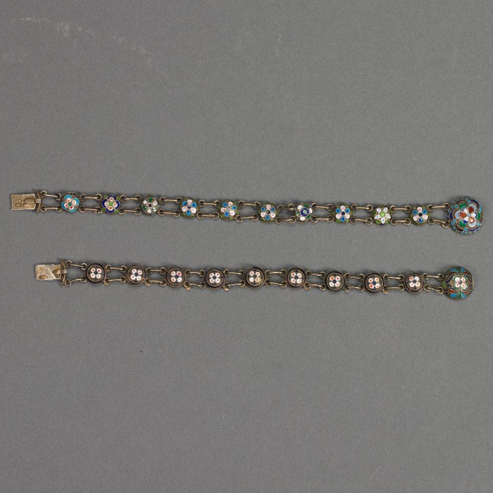 Two Russian Silver and Cloisonné Enamel Bracelets, St. Petersburg, 1908-17