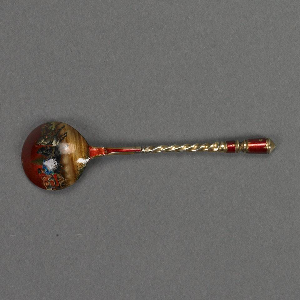 Russian Silver-Gilt and Cold-Painted Enamel Small Spoon, St. Petersburg, 1908-17