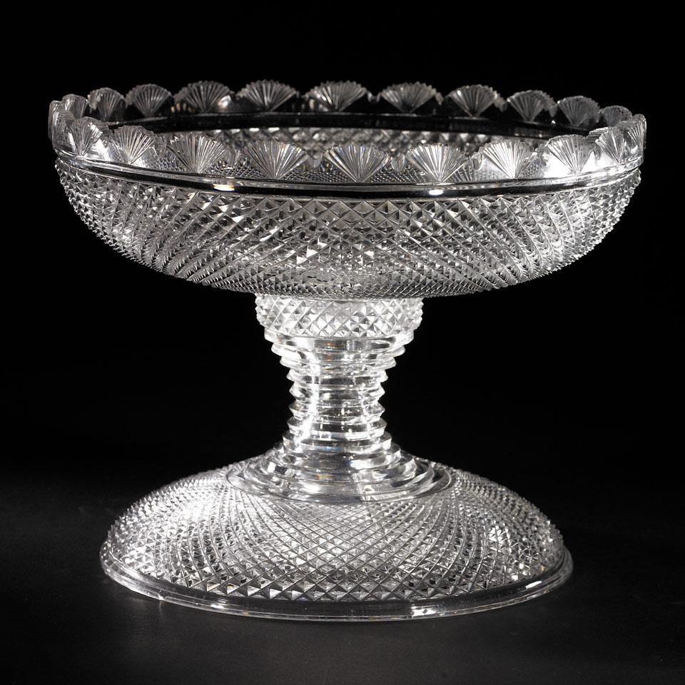 Anglo-Irish Cut Glass Bowl on Pedestal Base, 19th century