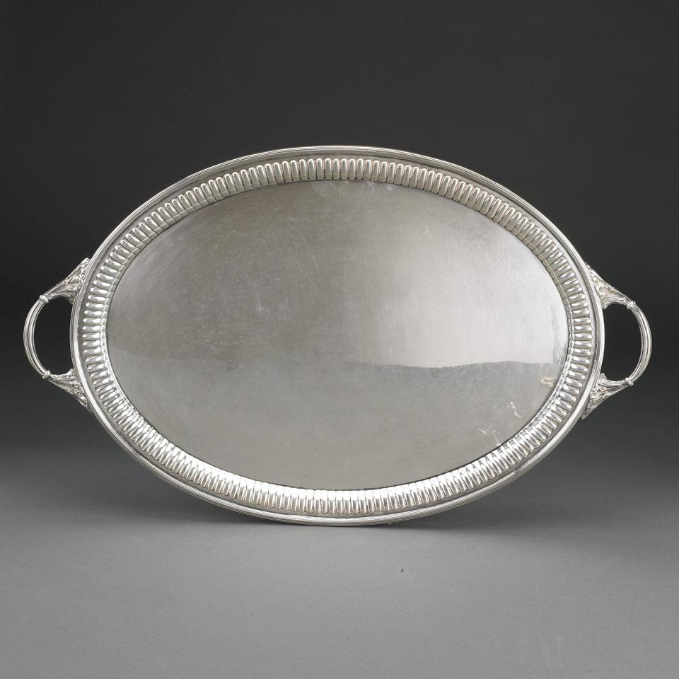 Edwardian Silver Two-Handled Oval Serving Tray, William Hutton & Sons Ltd., London, 1905