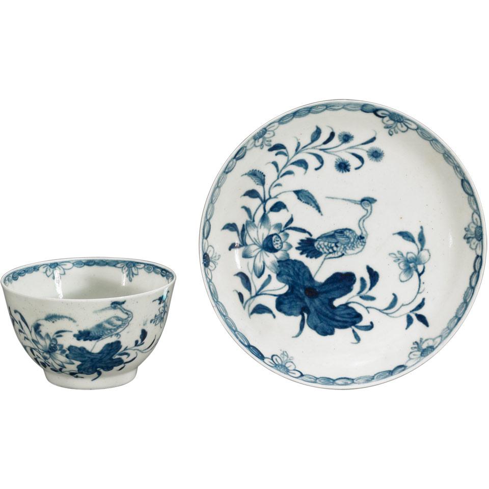 Worcester ‘Heron on a Floral Spray’ Teabowl and Saucer, c.1758