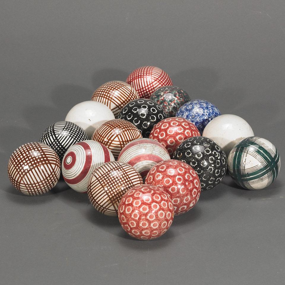 Set of Eighteen Scottish Pottery Carpet Balls, 19th century