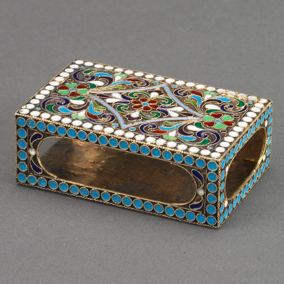 Russian Silver and Cloisonné Enamel Matchbox Cover, early 20th century