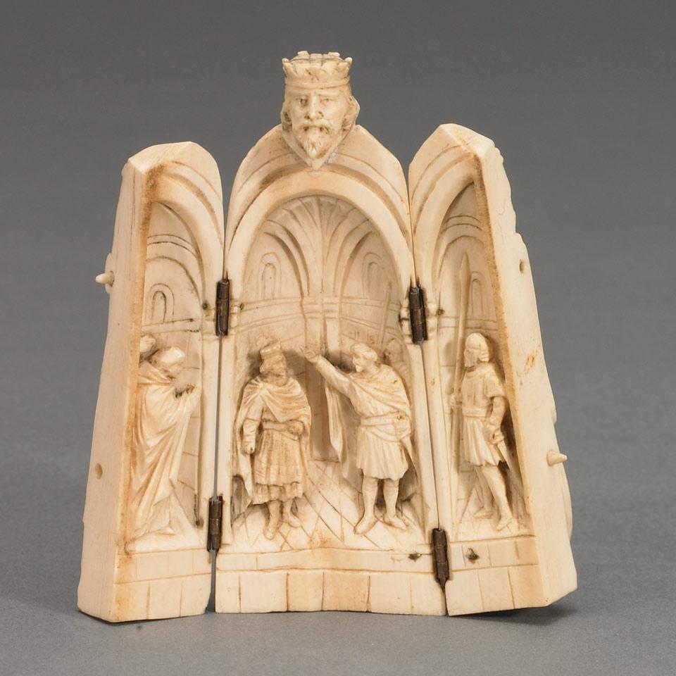Dieppe Carved Ivory Triptych Figure, Possibly King Henry II, 19th century