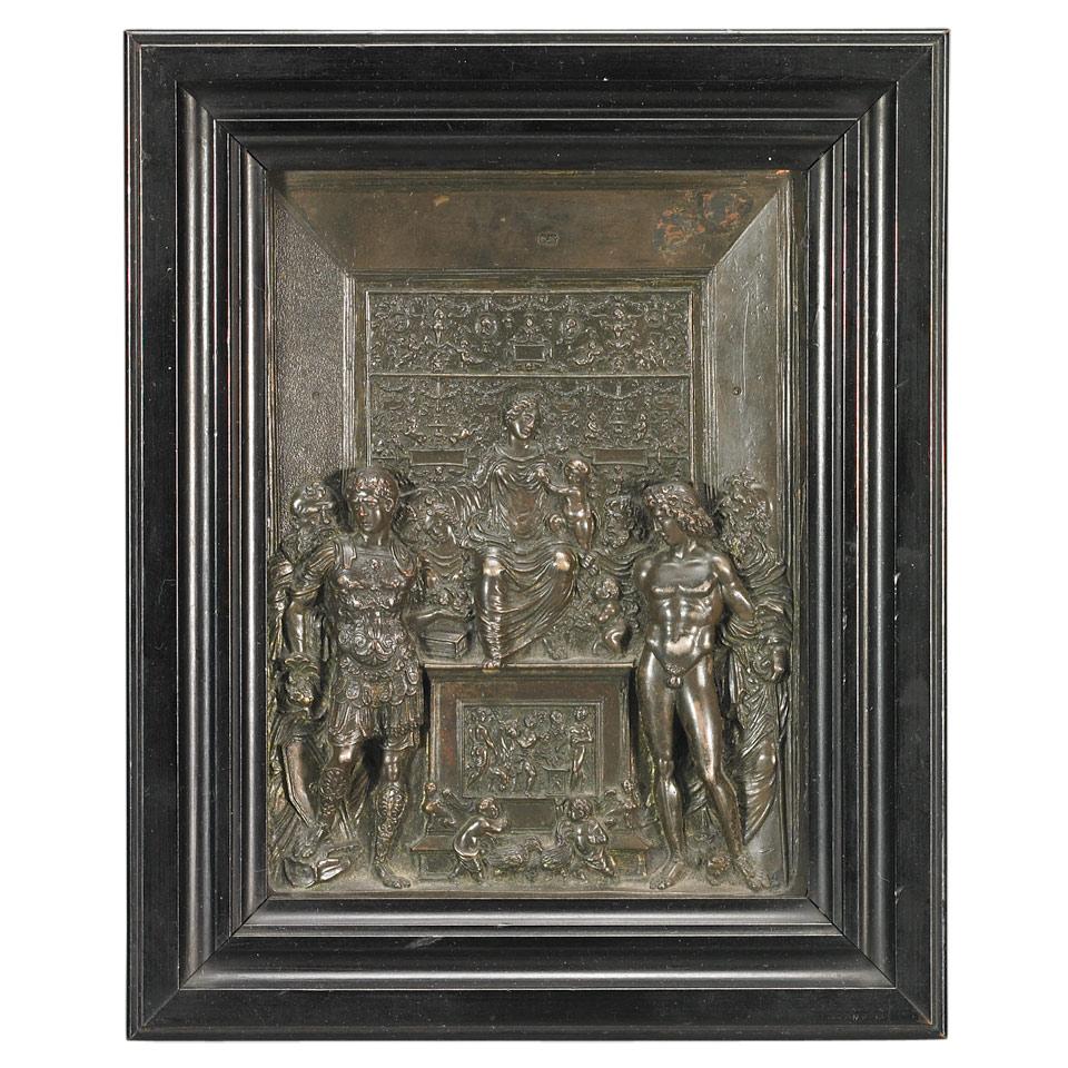 Pair of Italian Grand Tour Silvered and Gilt Bronze Repoussé Plaques, 19th century