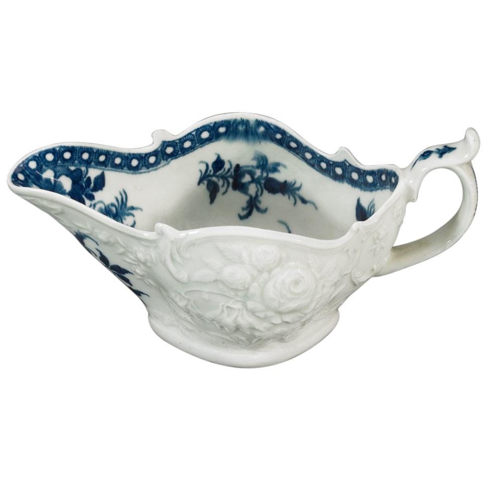 Worcester ‘Sauceboat Peony’ Pattern Rose Embossed Sauce Boat, c.1765-70