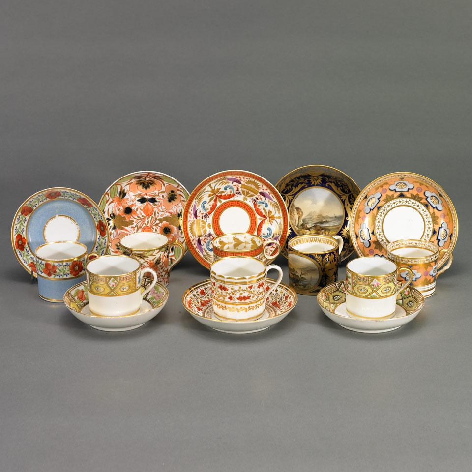 Eight English Porcelain Coffee Cans and Saucers, early 19th century