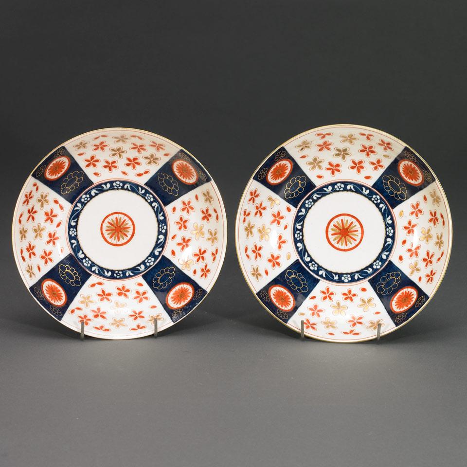 Pair Worcester Japan Paneled Saucer Dishes, c.1770