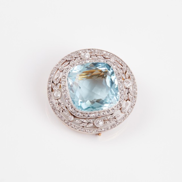 18k Yellow Gold And Platinum Circular Brooch/Pendant