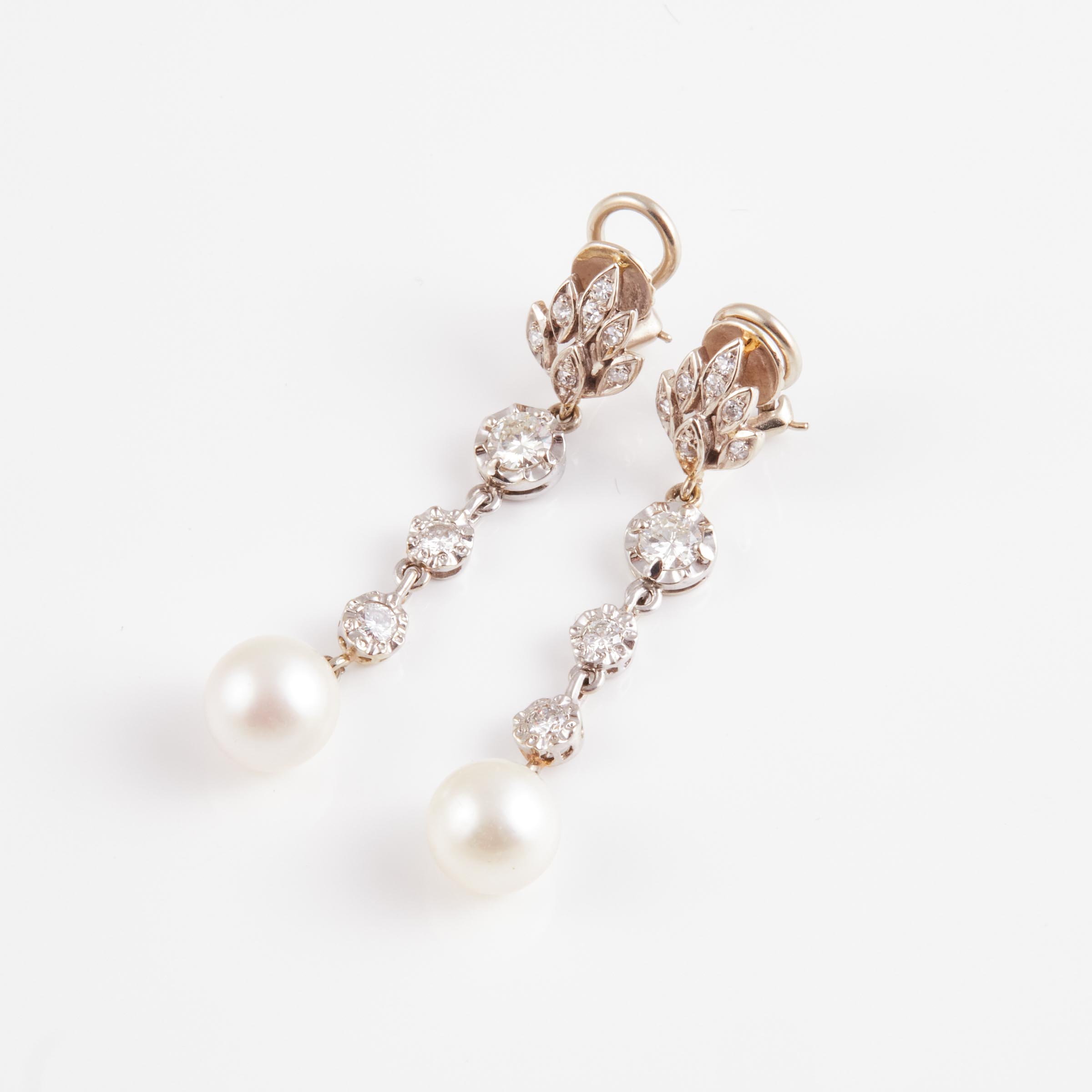 Pair Of 14k White Gold Drop Clipback Earrings