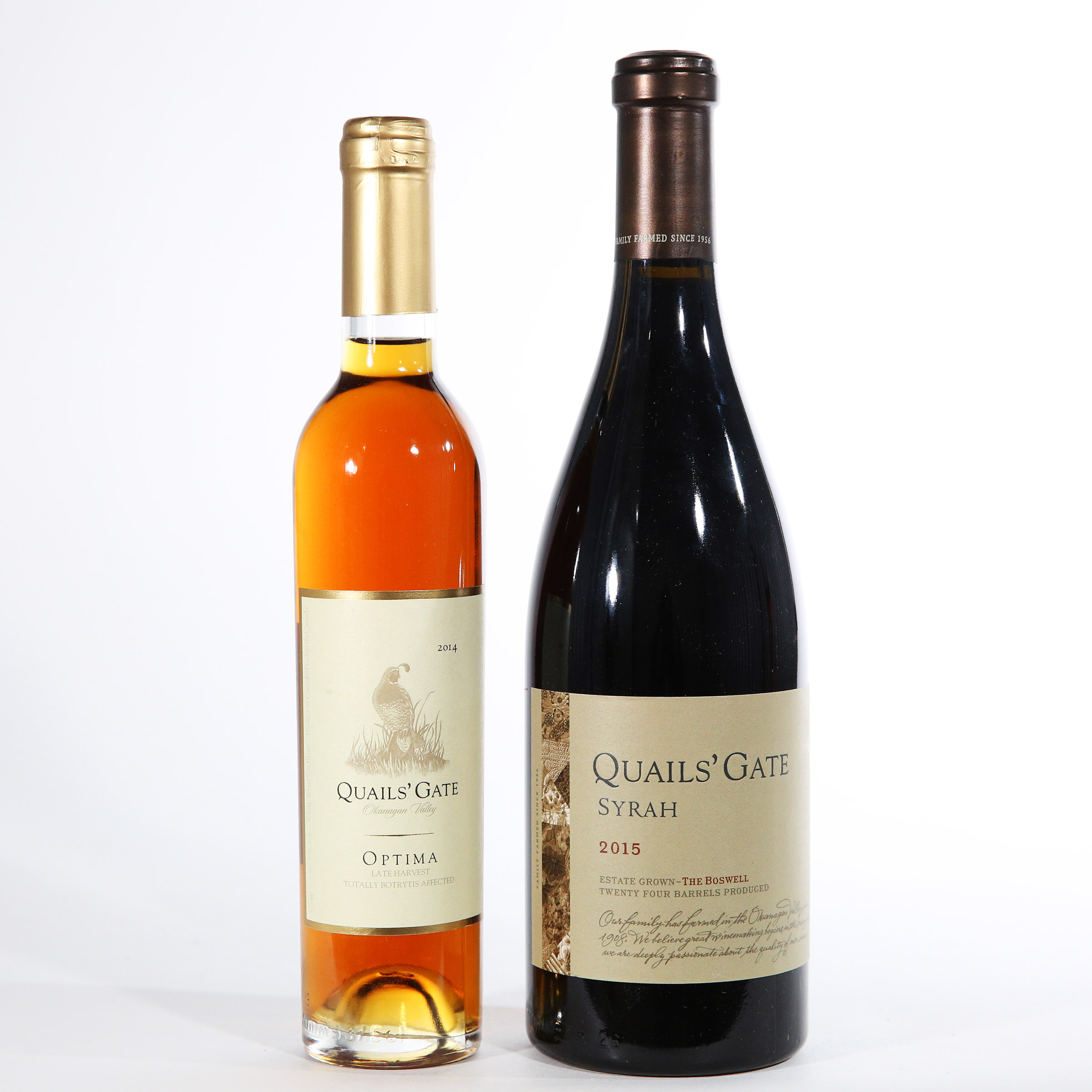 QUAILS' GATE ESTATE WINERY OPTIMA LATE HARVEST BOTRYTIS AFFECTED 2014 (1 HF. BT.)
QUAILS' GATE ESTATE WINERY SYRAH THE BOSWELL 2015 (1)