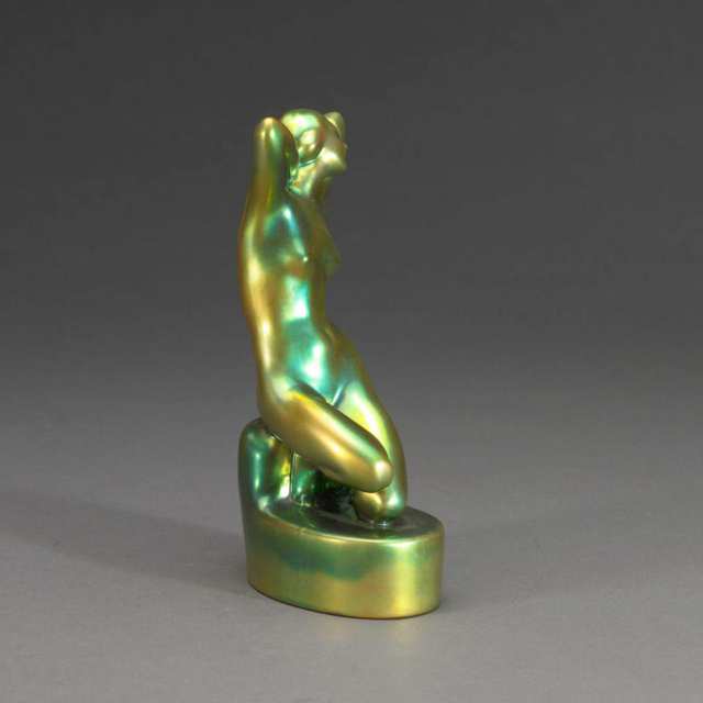 Zsolnay Iridescent Glazed Kneeling Nude Figure, 20th century