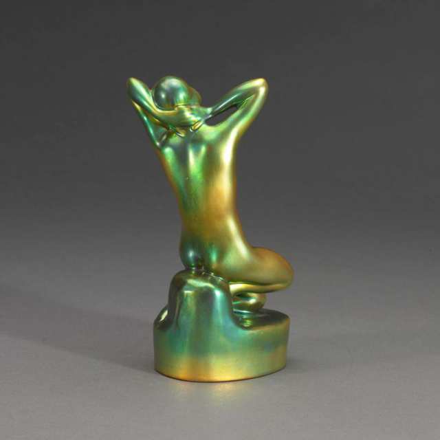 Zsolnay Iridescent Glazed Kneeling Nude Figure, 20th century