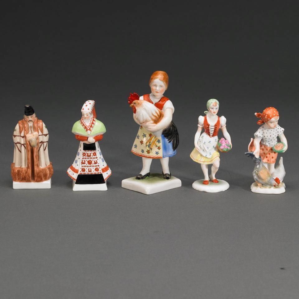 Five Various Herend Figures, 20th century