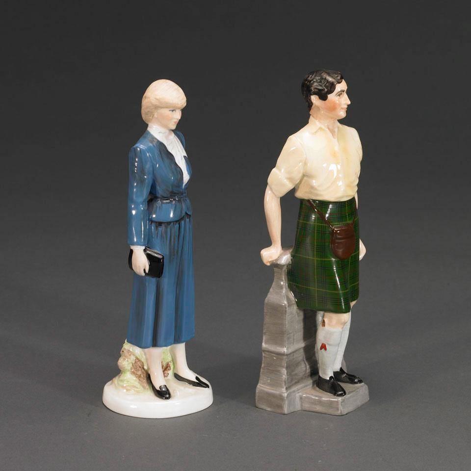 Pair of Coalport Figures of H.R.H. The Prince of Wales and Lady Diana Spencer, 665 and 274/1000, 1981