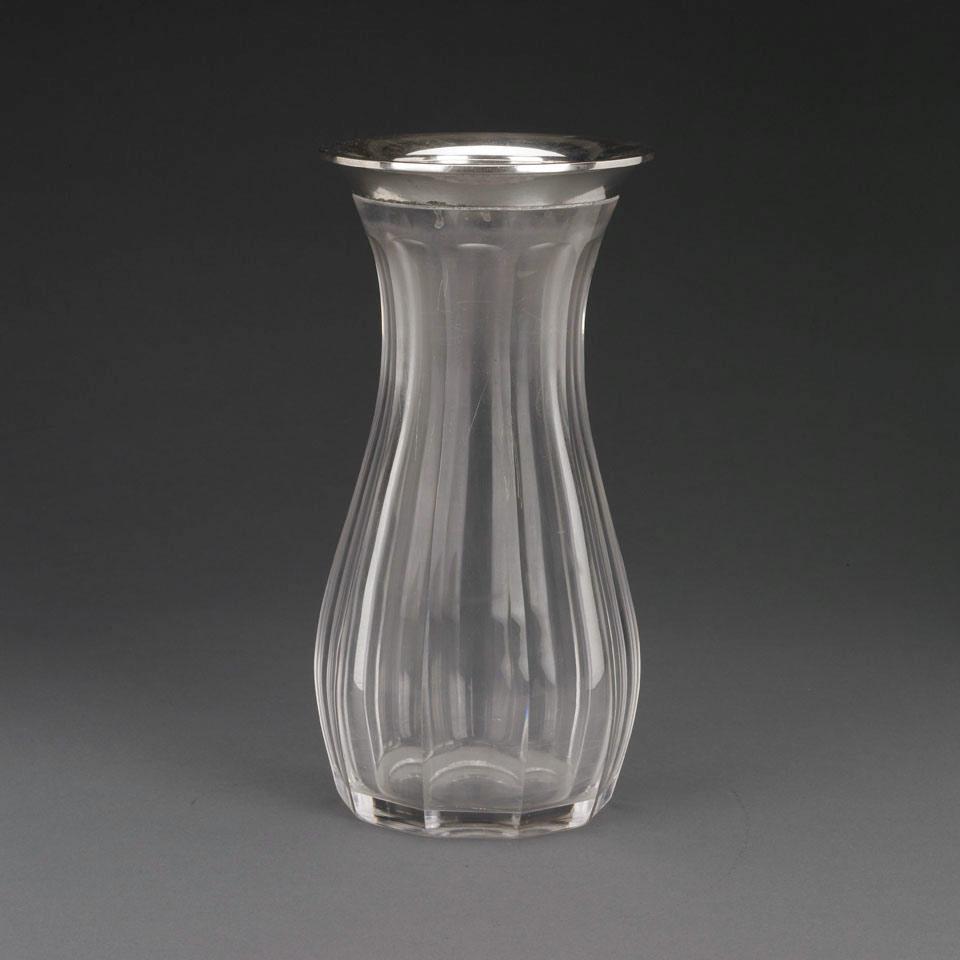 German Silver Mounted Cut Glass Vase, Eugene Marcus, Berlin, early 20th century