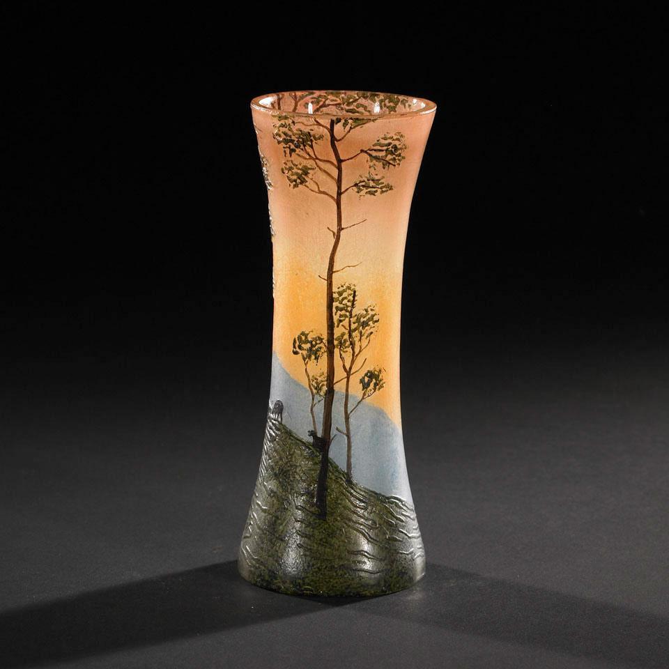 Legras Enameled Landscape Cameo Glass Vase, early 20th century
