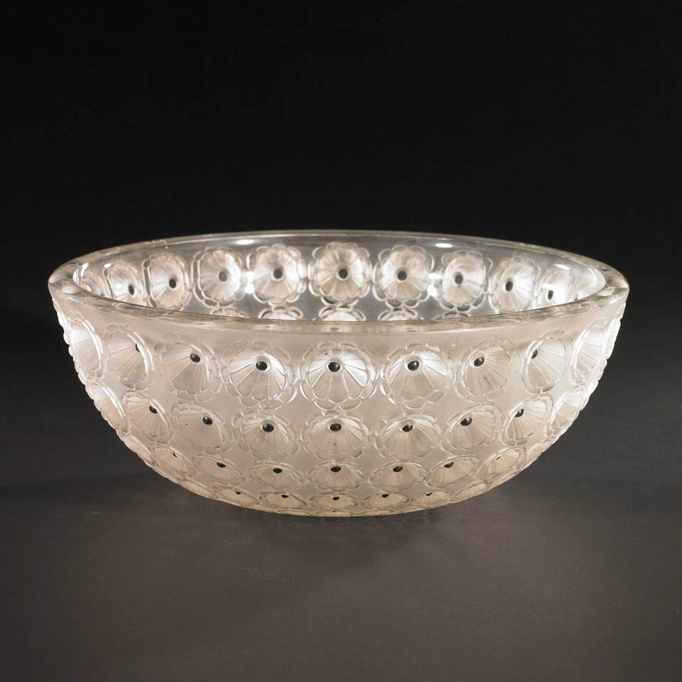 ‘Nemours’, Lalique Frosted and Enameled Glass Bowl, post-1945