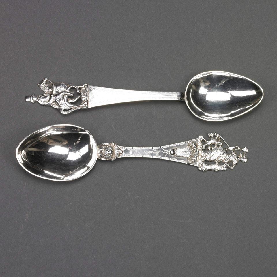 Two Dutch Silver Spoons, Johannes Schrijfsma Jz. (probably), Sneek, 1844 and Pier Jans Fennema, Bolsward, 1862