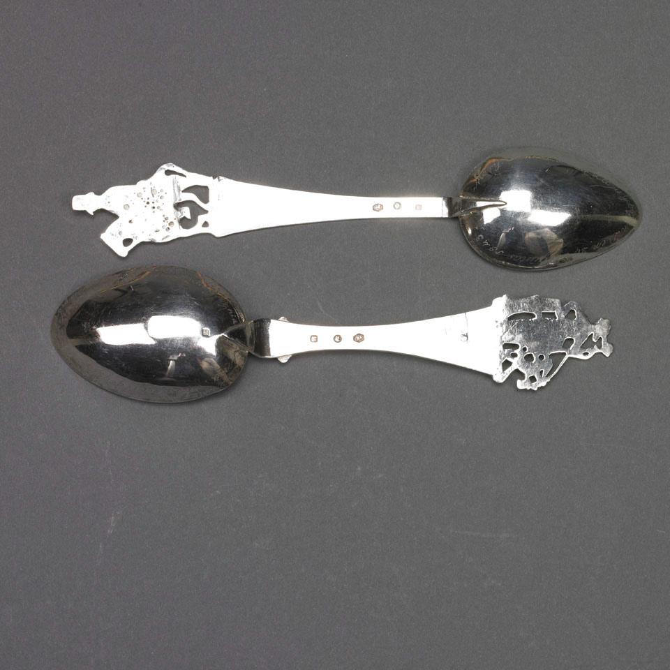 Two Dutch Silver Spoons, Johannes Schrijfsma Jz. (probably), Sneek, 1844 and Pier Jans Fennema, Bolsward, 1862