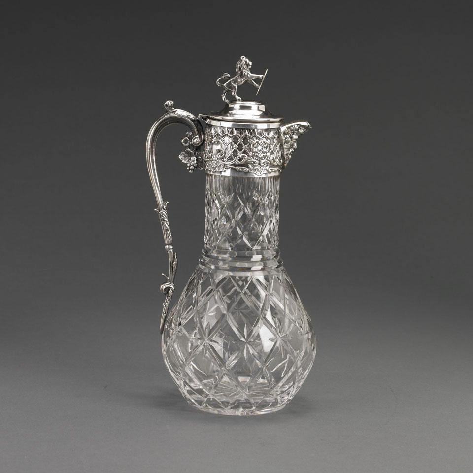 Silver Plate Mounted Cut Glass Claret Jug, 20th century