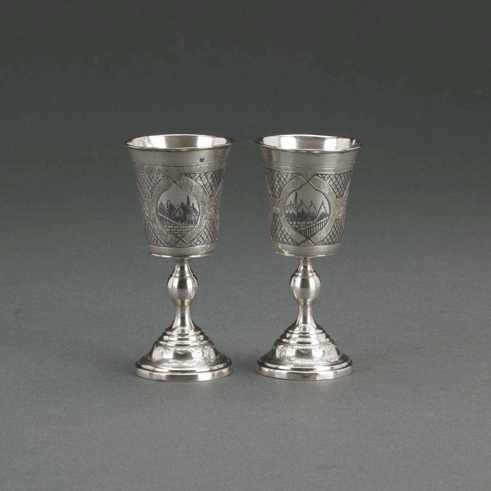 Pair of Russian Nielloed Silver Small Goblets, Moscow, 1867
