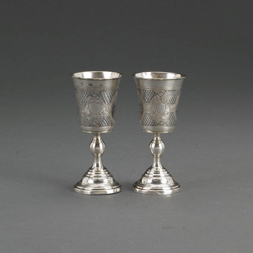 Pair of Russian Nielloed Silver Small Goblets, Moscow, 1867