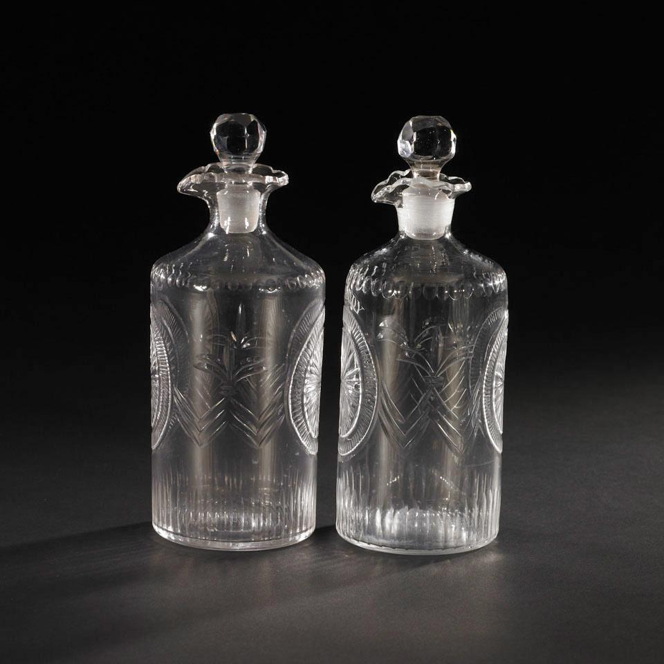 Pair of Continental Cut and Engraved Glass Decanters, ‘BRANDY’ and ‘GIN’, 19th century