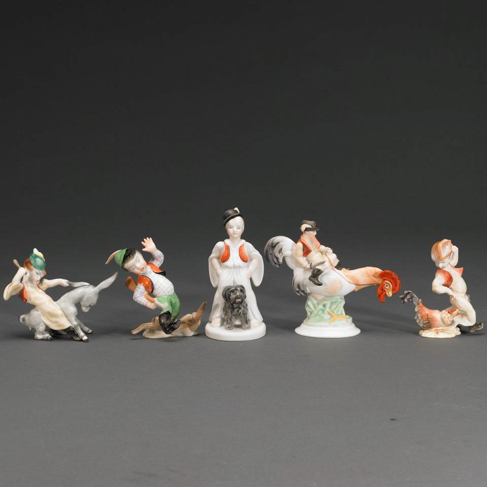 Five Various Herend Figures, 20th century