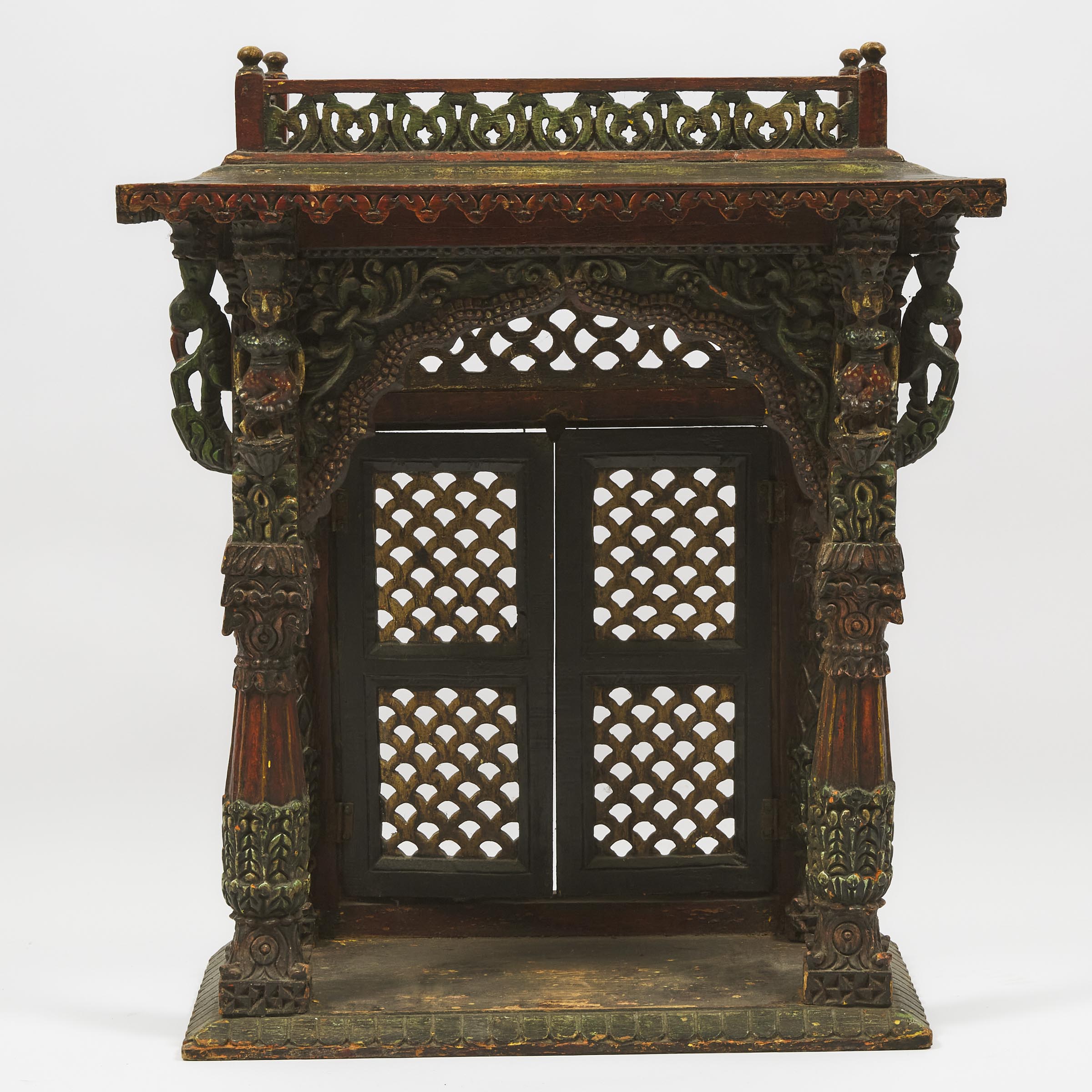 A Indian Painted Teak Shrine Altar, 20th Century