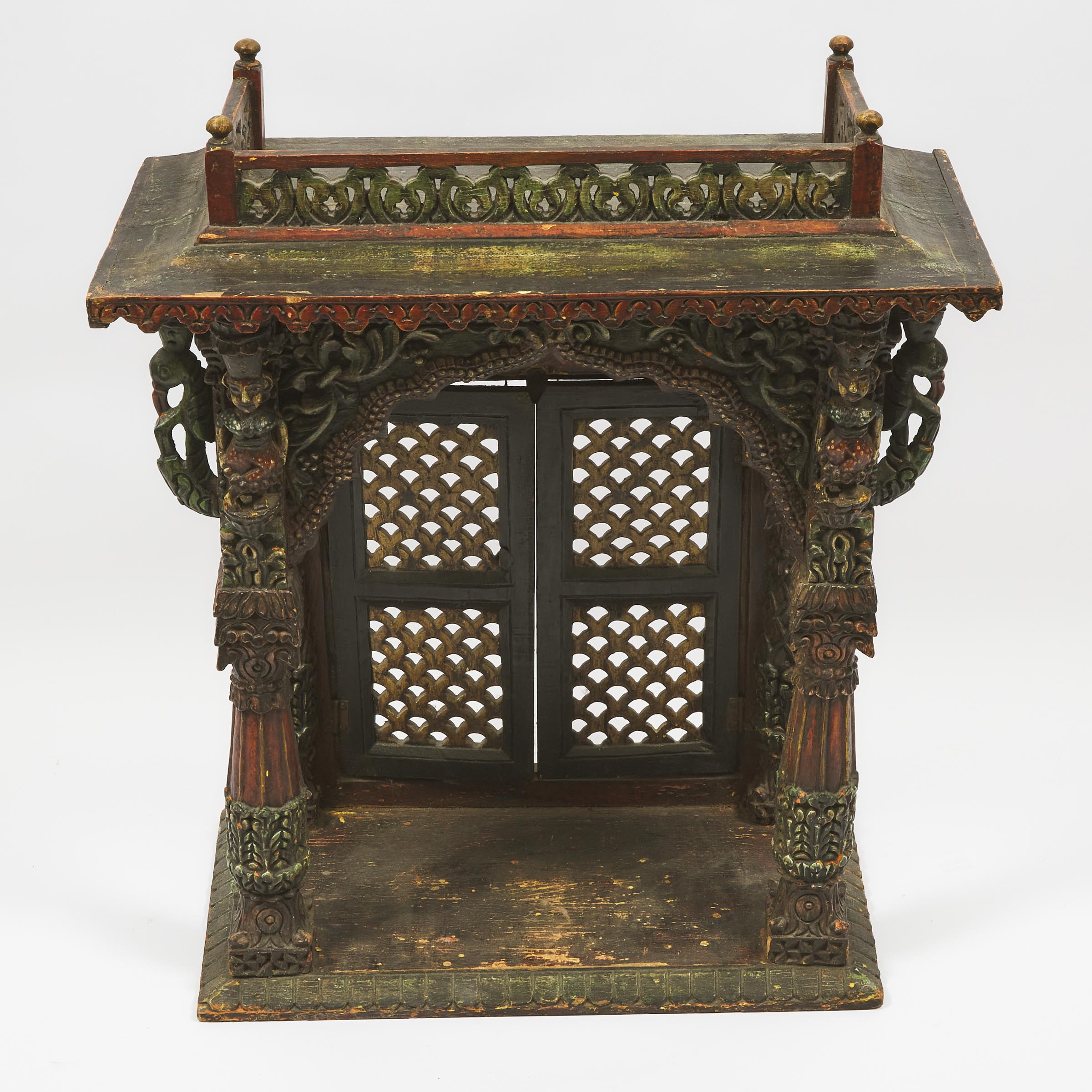 A Indian Painted Teak Shrine Altar, 20th Century